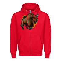 Red Western  Bison Zipper Hoodie - Jasminsmagicworld