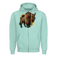 Seafoam Western  Bison Zipper Hoodie - Jasminsmagicworld