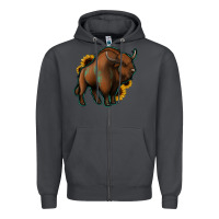 Smoke Western  Bison Zipper Hoodie - Jasminsmagicworld