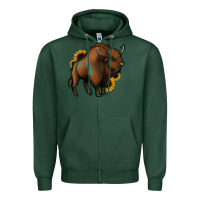 Sports Green Western  Bison Zipper Hoodie - Jasminsmagicworld