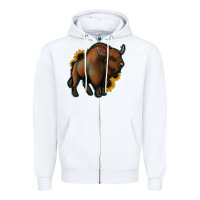 White Western  Bison Zipper Hoodie - Jasminsmagicworld
