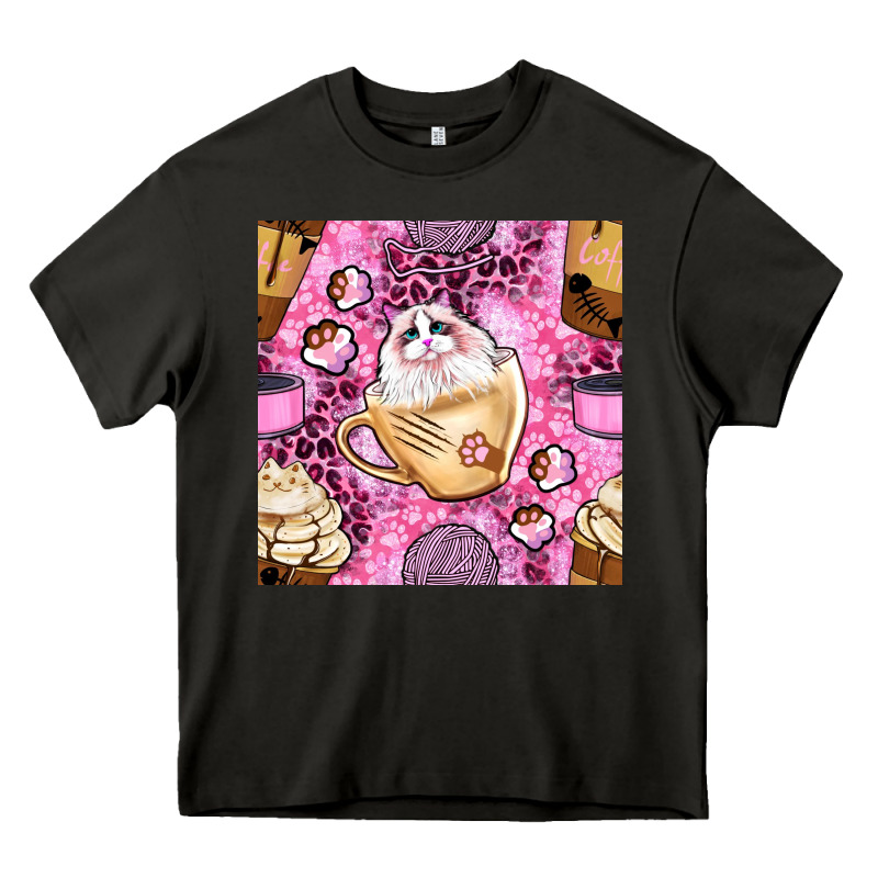 Cat Coffee Cups And Paw With Leopard And Glitter Seamless Pattern Bbs Heavy Core Tee by BundleAndBundleShop | Teevron