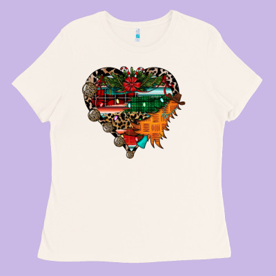 Festive Western Christmas Heart Ladies Tee Designed By Cowhidedigitalart