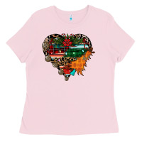 Bubblegum Pink festive western christmas heart Ladies Tee - CowhideDigitalArt