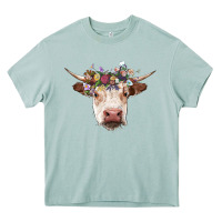 Arona hereford cow with floral headband Heavy Core Tee - RanaPortraitStore