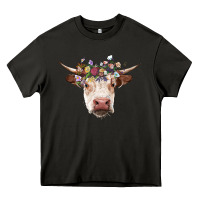 Asphalt hereford cow with floral headband Heavy Core Tee - RanaPortraitStore