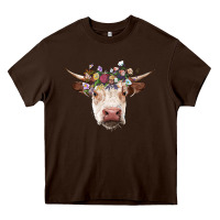 Chocolate Brown hereford cow with floral headband Heavy Core Tee - RanaPortraitStore