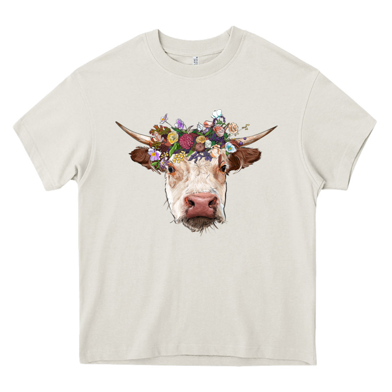 Hereford Cow With Floral Headband Heavy Core Tee by RanaPortraitStore | Teevron