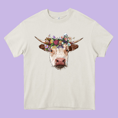 Hereford Cow With Floral Headband Heavy Core Tee Designed By Ranaportraitstore