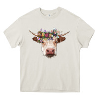 Cream hereford cow with floral headband Heavy Core Tee - RanaPortraitStore
