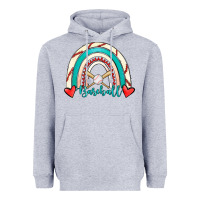 Heather Grey Baseball Rainbow Heavyweight Hoodie - RanaPortraitStore