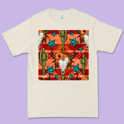 Bull Skull Cactus Seamless Pattern Premium Tee Designed By Bundleandbundleshop