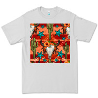 Dove Grey bull skull cactus seamless pattern Premium Tee - BundleAndBundleShop