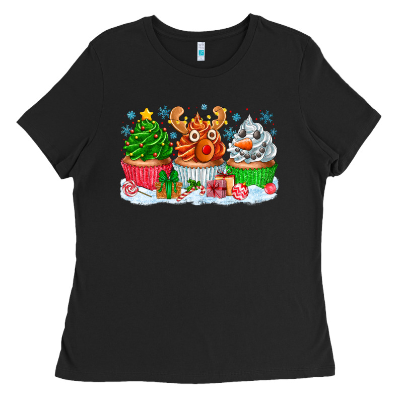 Festive Christmas Cupcakes Ladies Tee by CowhideDigitalArt | Teevron
