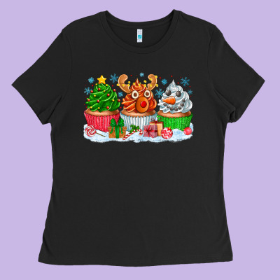 Festive Christmas Cupcakes Ladies Tee Designed By Cowhidedigitalart