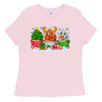 Bubblegum Pink festive christmas cupcakes Ladies Tee - CowhideDigitalArt