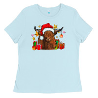 Baby Blue festive highland cow Ladies Tee - CowhideDigitalArt