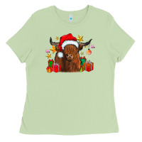 Matcha festive highland cow Ladies Tee - CowhideDigitalArt