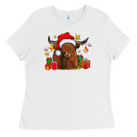 White festive highland cow Ladies Tee - CowhideDigitalArt