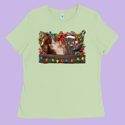 Festive Farmyard Gathering Ladies Tee Designed By Cowhidedigitalart