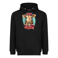 Black Floral Cow Heavyweight Hoodie - RanaPortraitStore