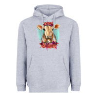 Heather Grey Floral Cow Heavyweight Hoodie - RanaPortraitStore