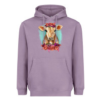 Lavender Floral Cow Heavyweight Hoodie - RanaPortraitStore