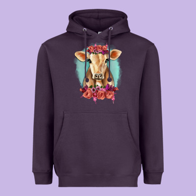 Floral Cow Heavyweight Hoodie Designed By Ranaportraitstore