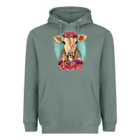 Sage Floral Cow Heavyweight Hoodie - RanaPortraitStore