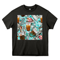 Asphalt dentist coffee cups toothpaste and teeth with cowhide seamless pattern Heavy Core Tee - BundleAndBundleShop