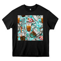 Black dentist coffee cups toothpaste and teeth with cowhide seamless pattern Heavy Core Tee - BundleAndBundleShop