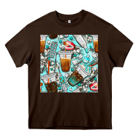 Chocolate Brown dentist coffee cups toothpaste and teeth with cowhide seamless pattern Heavy Core Tee - BundleAndBundleShop
