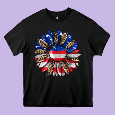American Flag Leopard Heavy Core Tee Designed By Ranaportraitstore