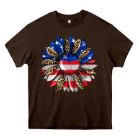 Chocolate Brown american flag leopard Heavy Core Tee - RanaPortraitStore