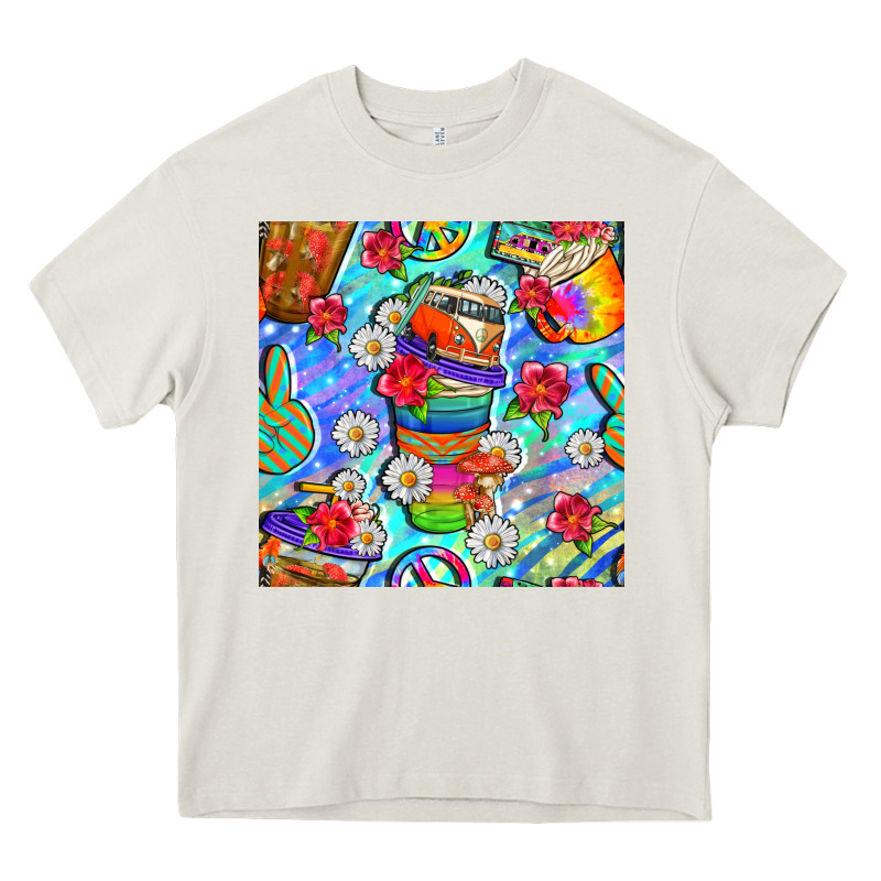 Hippie Coffee Cups And Flowers And Peace Seamless Pattern Bbs Heavy Core Tee by BundleAndBundleShop | Teevron