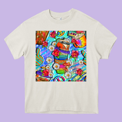 Hippie Coffee Cups And Flowers And Peace Seamless Pattern Bbs Heavy Core Tee Designed By Bundleandbundleshop