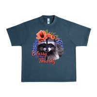 Midnight Navy Classy But A Little Thrashy Racoon With Flowers Urban Heavy Tee - Jasminsmagicworld