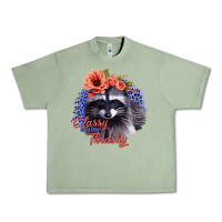 Oil Green Classy But A Little Thrashy Racoon With Flowers Urban Heavy Tee - Jasminsmagicworld