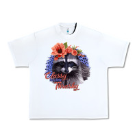 White Classy But A Little Thrashy Racoon With Flowers Urban Heavy Tee - Jasminsmagicworld