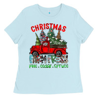 Baby Blue christmas tree farm truck Ladies Tee - CowhideDigitalArt