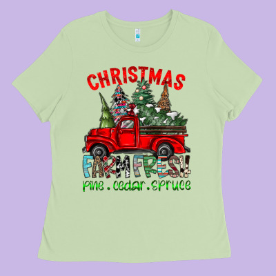 Christmas Tree Farm Truck Ladies Tee Designed By Cowhidedigitalart