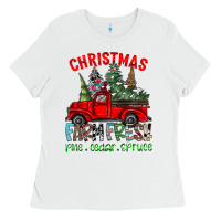 White christmas tree farm truck Ladies Tee - CowhideDigitalArt