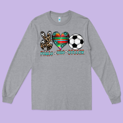 Peace Love Soccer Long Sleeve Tee Designed By Cowhidedigitalart
