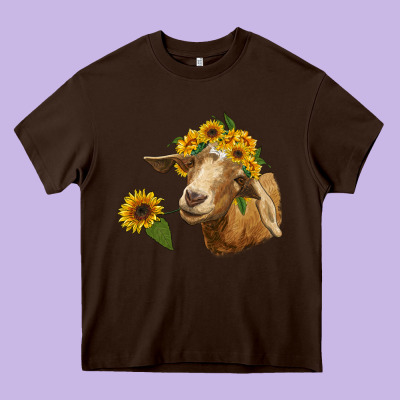 Goat With Sunflower Heavy Core Tee Designed By Ranaportraitstore