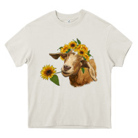 Cream goat with sunflower Heavy Core Tee - RanaPortraitStore