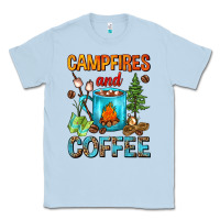 Dusty Blue Campfires And Coffee Camping Coffee Classic Tee - FaDigitalArtStudio