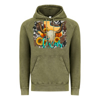 Vintage Olive western texas  and cowhide with sunflower Vintage Hoodie - Artiststas