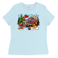 Baby Blue Christmas truck Ladies Tee - CowhideDigitalArt
