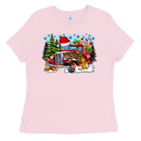 Bubblegum Pink Christmas truck Ladies Tee - CowhideDigitalArt