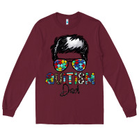 Burgundy autism dad Long Sleeve Tee - CowhideDigitalArt